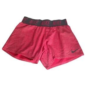 Nike Dri-FIT Girls Shorts Size M Pink Gray Logo Waistband Athletic Running